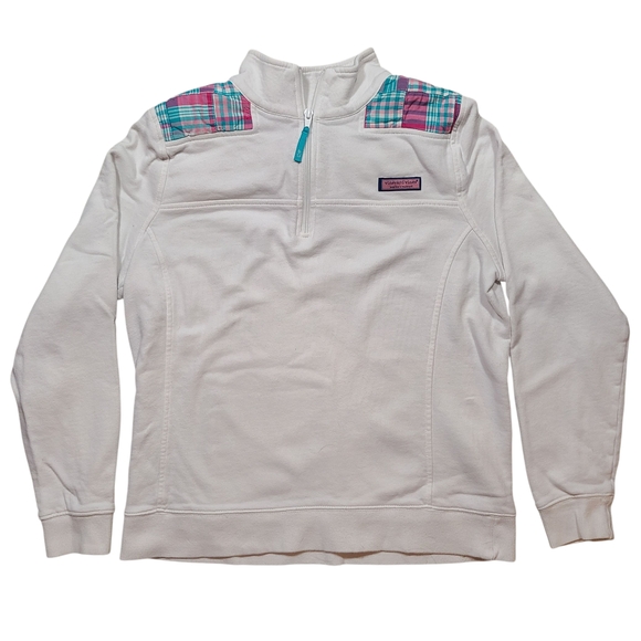 Vineyard Vines Women’s White Shep Shirt Pullover Patchwork Plaid M - Picture 1 of 10